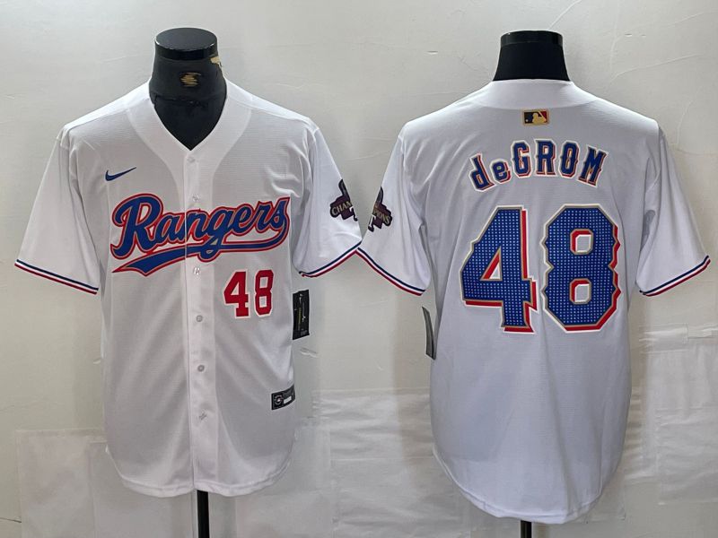 Men Texas Rangers 48 Degrom White Champion Game Nike 2024 MLB Jersey style 4